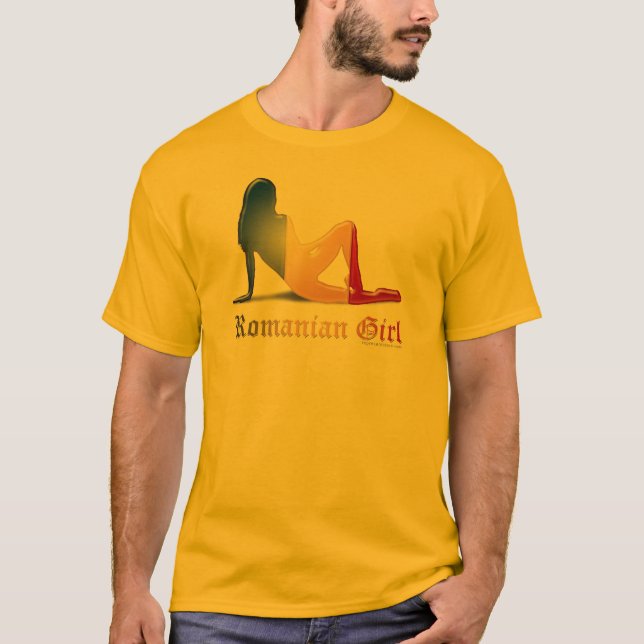 Romanian Girl Silhouette Flag T-Shirt (Front)