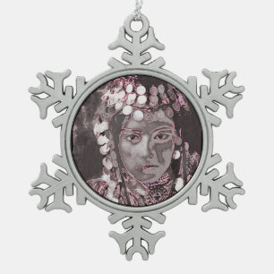 Romanian Gypsy Champagne Colors Snowflake Pewter Christmas Ornament