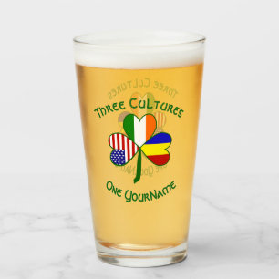Romanian Irish American Flags Shamrock Personalise Glass
