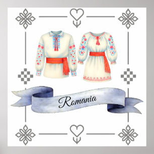 Romanian Roots Folk Costume Traditional Attire Poster