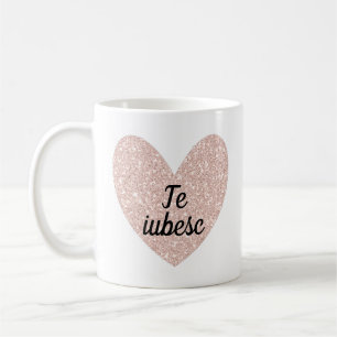 Romanian "Te iubesc" and Rose Gold Heart Coffee Mug