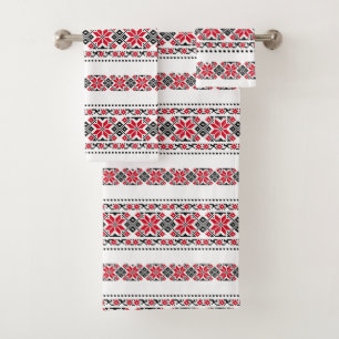 Romanian Traditional Motif "The Stars" Bath Towel Set