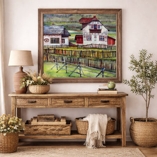 Romanian Traditional Village House Folk Art Scene Tapestry