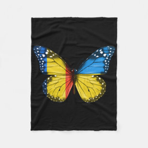 Romanian Ukrainian Flag Butterfly Romania Ukraine Fleece Blanket