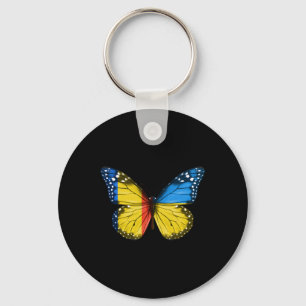 Romanian Ukrainian Flag Butterfly Romania Ukraine  Key Ring