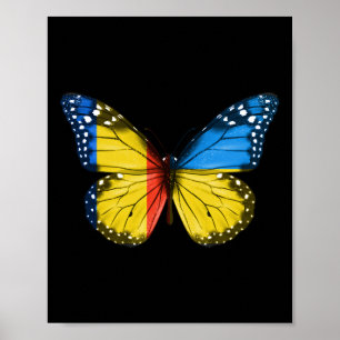 Romanian Ukrainian Flag Butterfly Romania Ukraine Poster