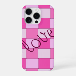 Romanic Pink Woven Tiles with Love iPhone 16 Pro Case