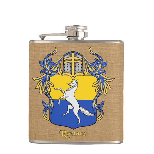 Romano Heraldic Shield with Helm and Mantle Hip Flask (Front)
