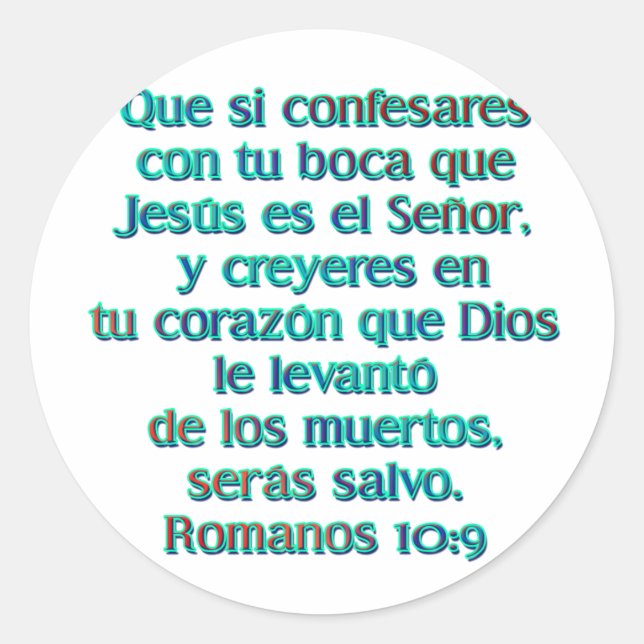 Romanos 10:9 classic round sticker (Front)