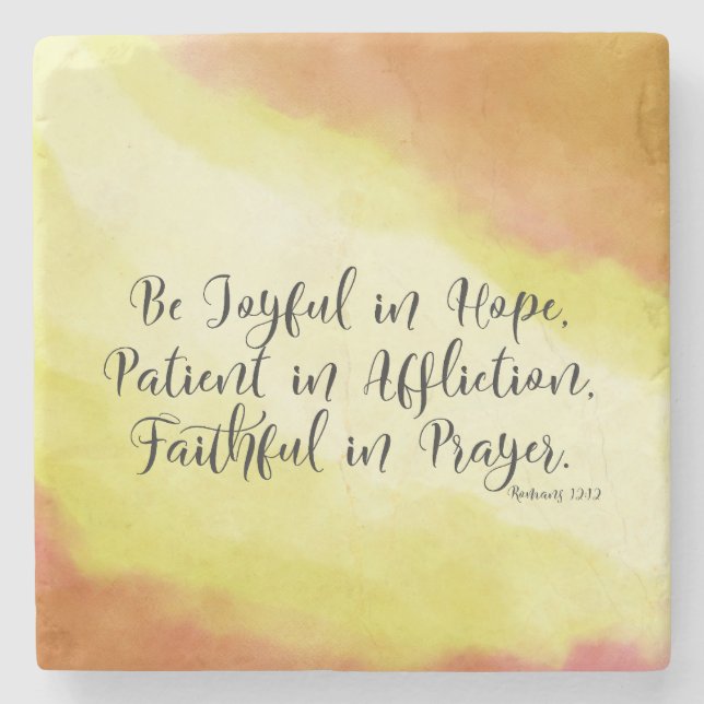 Romans 12:12 Be Joyful in Hope Christian Bible Stone Coaster (Front)