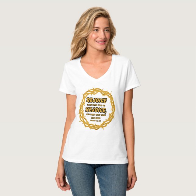 Romans 12:15 KJV Bible Scripture Women's V-Neck T-Shirt (Front Full)