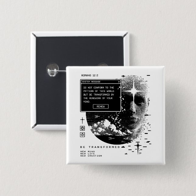 Romans 12:2 Renew Your Mind System Message Alert 15 Cm Square Badge (Front & Back)