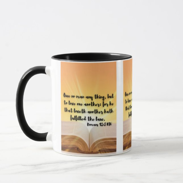 Romans 13:8 KJV Bible Verse Pic Two-Tone Mug (Left)