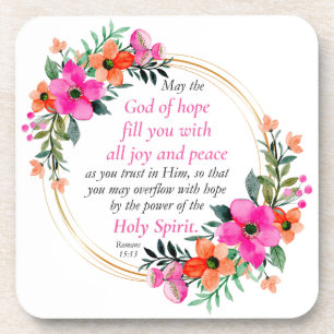 Romans 15:13 - God of Hope Bible Verse Floral Coaster