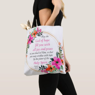 Romans 15:13 - God of Hope Bible Verse Floral Tote Bag