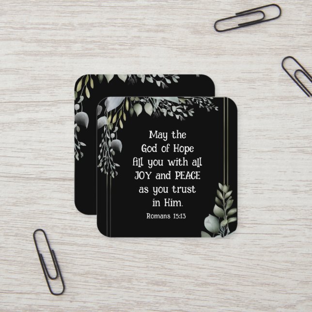 Romans 15:13 God of Hope Christian Bible Verse Square Business Card (Front/Back In Situ)