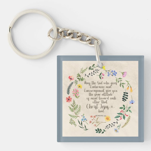 Romans 15:5 Bible Verse Image Key Ring (Front)