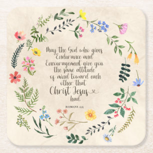 Romans 15:5 Bible Verse Image Square Paper Coaster