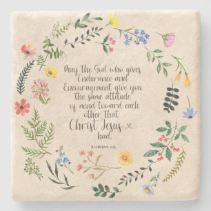Romans 15:5 Bible Verse Image Stone Coaster