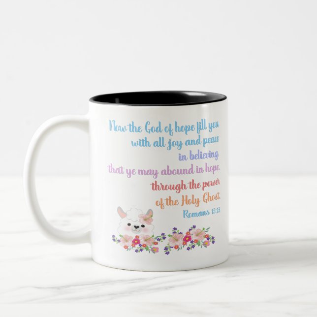 Romans 15 Bible Verse Design Two-Tone Coffee Mug (Left)