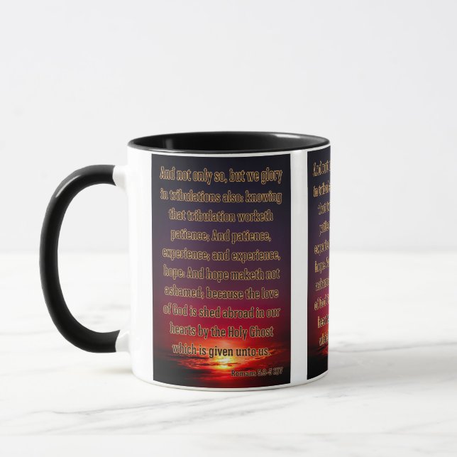 Romans 5:3-5 KJV Bible Verse Pic Two-Tone Mug (Left)