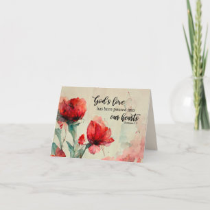 Romans 5:5 God's Love Bible Verse Red Pink Flowers Card