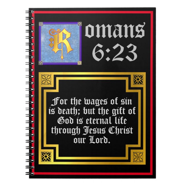 Romans 623 Gold Letter Eternal Life Bible Verse Notebook (Front)