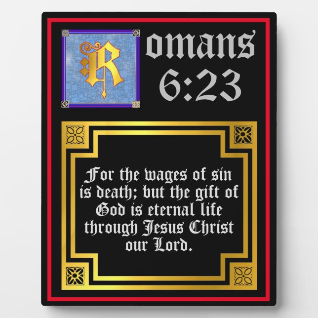 Romans 623 Gold Letter Eternal Life Bible Verse Plaque (Front)