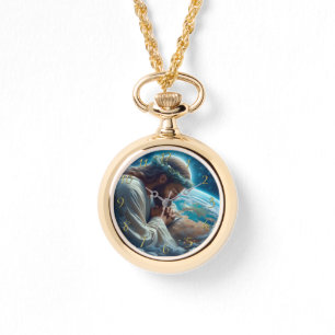 Romans 6:23 hand holding cross gold watch