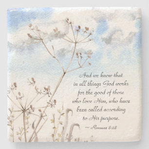 Romans 8:28 All things God works for the good Stone Coaster
