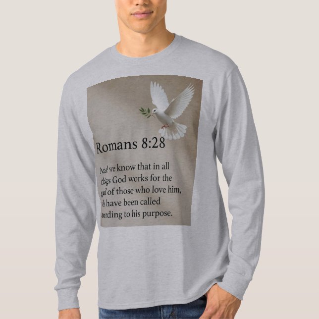 Romans 8:28 Bible Verse Mens Long Sleeve Tee Shirt (Front)