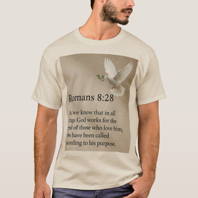 Romans 8:28 Bible Verse Men's Tee Shirt (Front)
