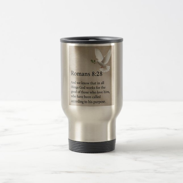 Romans 8:28 Bible Verse Travel Mug (Center)