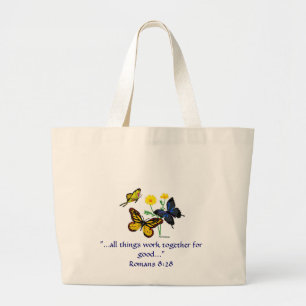 Romans 8:28 Butterflies Large Tote Bag