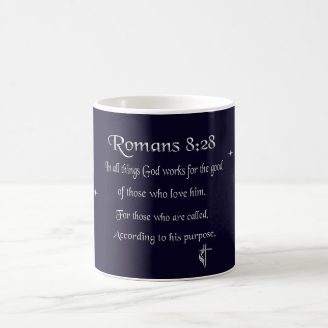 Romans 8:28 Christian Bible verse Coffee Mug (Center)