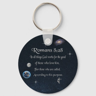 Romans 8:28 Christian Bible verse Key Ring