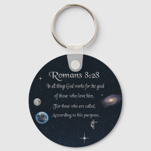 Romans 8:28 Christian Bible verse Key Ring