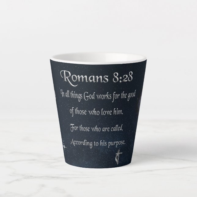 Romans 8:28 Christian Bible verse Latte Mug (Front)