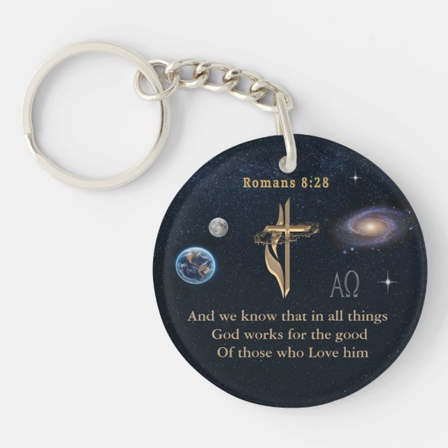 Romans 8:28 Christian  Key Ring (Front)
