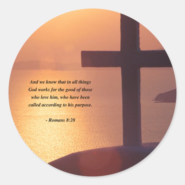 ROMANS 8:28 CLASSIC ROUND STICKER (Front)