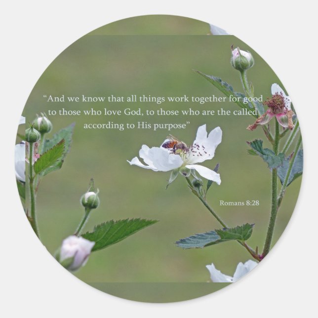 Romans 8:28 classic round sticker (Front)