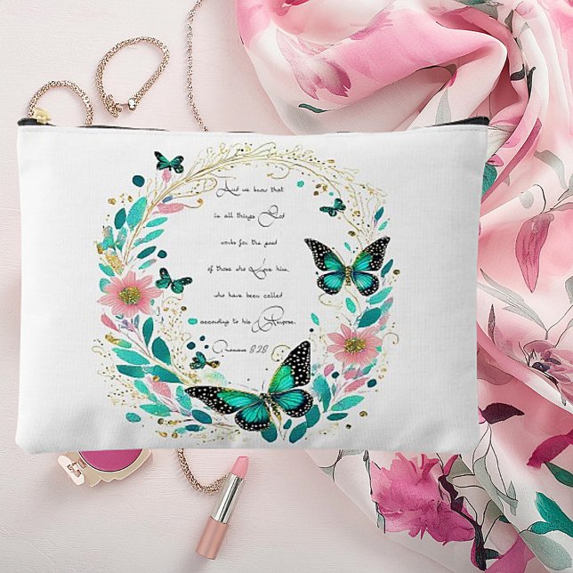 Romans 8:28 Flowers and butterflies  Accessory Pouch (Creator Uploaded)