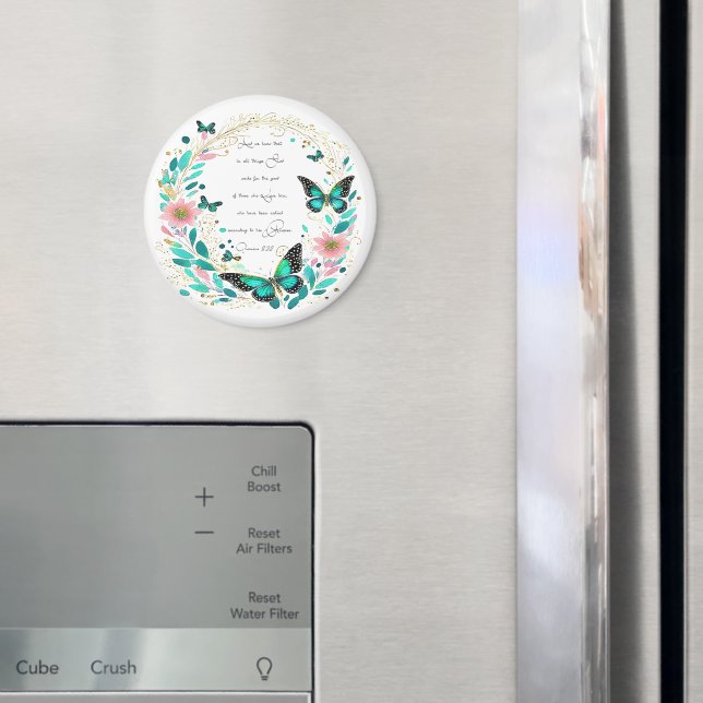 Romans 8:28 Flowers and butterflies  Magnet (In Situ (Fridge))