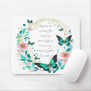 Romans 8:28 Flowers and butterflies Mouse Pad