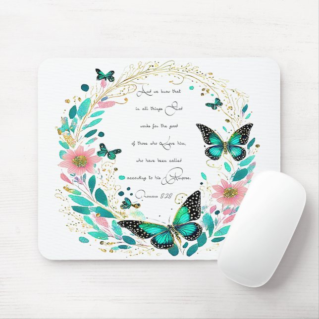 Romans 8:28 Flowers and butterflies  Mouse Pad (With Mouse)