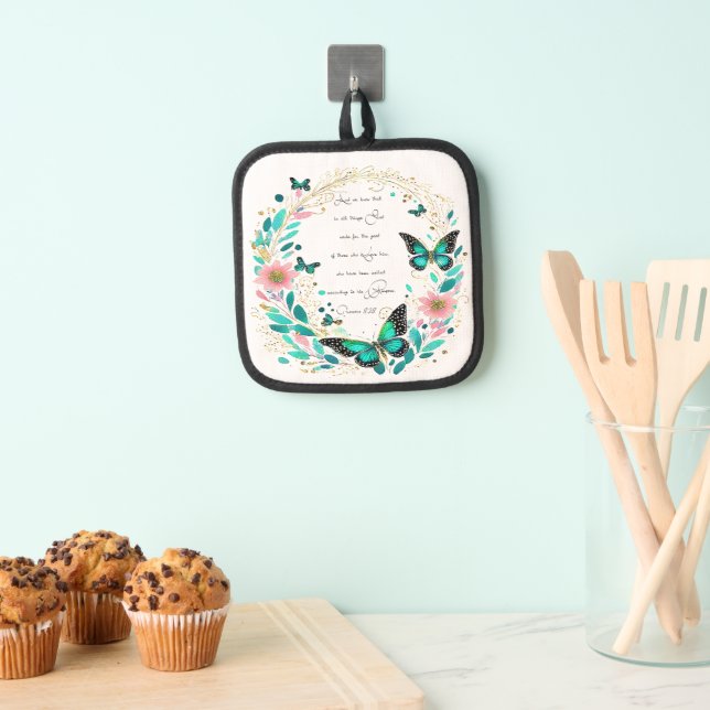 Romans 8:28 Flowers and butterflies  Pot Holder (Insitu(Hanging))