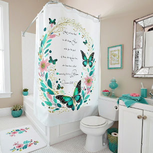 Romans 8:28 Flowers and butterflies  Shower Curtain