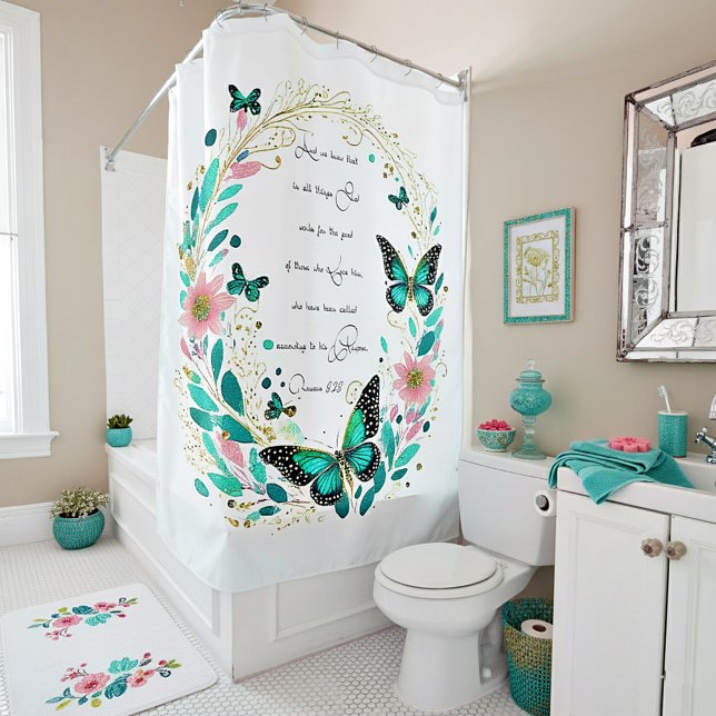 Romans 8:28 Flowers and butterflies  Shower Curtain (Creator Uploaded)
