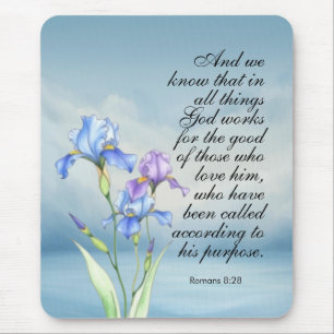 Romans 8:28 Iris Watercolor  Mouse Pad