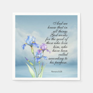 Romans 8:28 Iris Watercolor Napkin